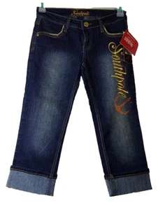 Capri Jeans Size 3 NEW low rise stretch Blue Gold denim South Pole Love Boat - Picture 1 of 10