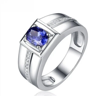 Tanzanita laboratorio creado forma ovalada 925 anillos de plata para hombre anillo llamativo joyería Foto 1 de 4