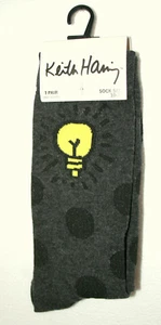1 Pair Keith Haring Bright Light Bulb Style Art Crew Socks Size 10-13 - Picture 1 of 2