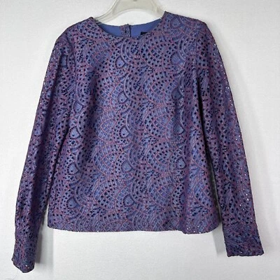 Banana Republic Lace Overlay Top S Blue Long Sleeve Party Crochet Trendy Shirt - Image 1 of 4