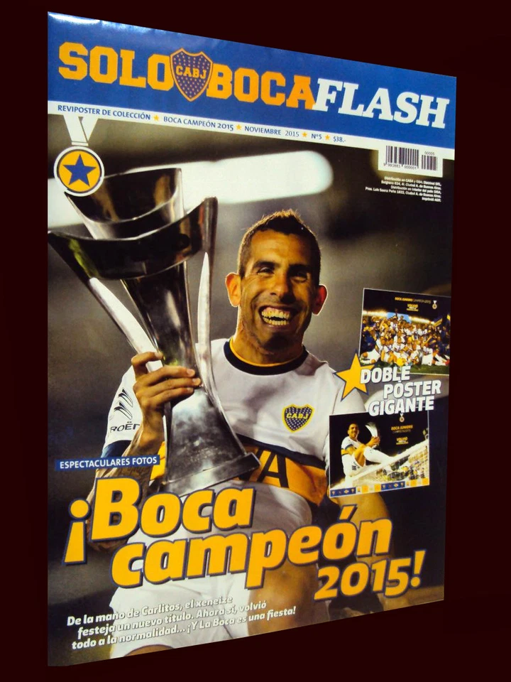 BOCA JUNIORS 冠军 2015 年 TEVEZ 杂志/双海报 — 第 1/1 张图片