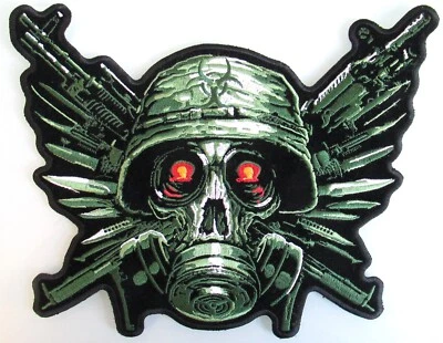 MASCARILLA DE GOMA CALAVERA EXPLOSIÓN MILITAR BORDADA CHAQUETA DE 10 PULGADAS CHALECO PARCHE TRASERO Foto 1 de 2