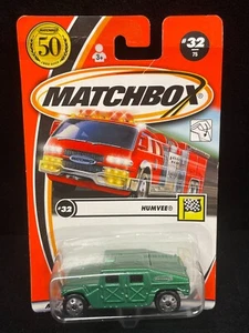 2002 MATCHBOX MBX MOC 50th #32 HUMVEE GREEN INTERNATIONAL CARD BESCHÄDIGT - Bild 1 von 5
