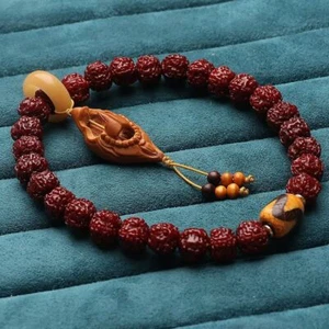 Bodhi Beads Bracelet Five Petal Carved Buddha Beads Wenwan Yuhua Patina - Picture 1 of 12
