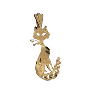 Sitting Cat with Bow Pendant / Charm In 14K Yellow Gold - Picture 1 of 6