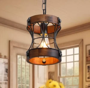 ANTOINE Black 1-Light Modern Farmhouse Kitchen Island Pendant Lighting Wood Pend - Picture 1 of 4