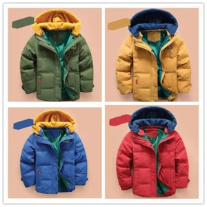 Baby Padded Jacket Quilted Coat Boys Girls Hooded Winter Warm Outerwear - Picture 1 of 16