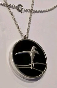 1980s Ola Gorie Silver Tern Pendant 20.5" Chain Black Onyx Stone Bird Scottish - Picture 1 of 7