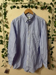 LL Bean Shirt Mens M-Tall Blue Stripe Wrinkle-Resistant Button Down Longsleeves - Picture 1 of 6