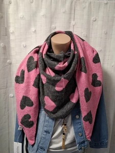 Dreieck Schal Stola Strickschal Neu Herz dunkelgrau pink Herzen Winterschal NEU - Bild 1 von 9