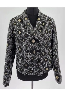 United Colours Of Benetton short blazer jacket gold black texture UK 16 1128 - Picture 1 of 10