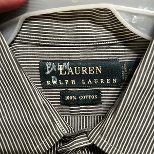 Lauren Ralph Lauren camicia uomo bottoni manica lunga blu navy/bianco gessato - Foto 1 di 3