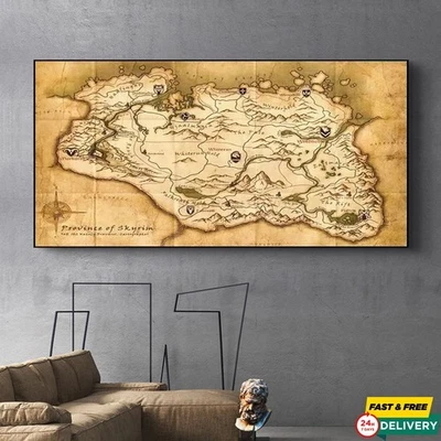 Old World Map Canvas Wall Art Historical Abstract Painting Poster Home Room Deco - Image 1 of 3