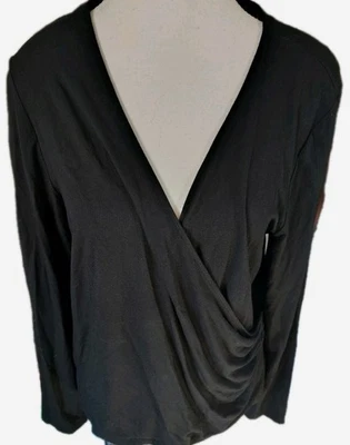 Lauren Ralph Lauren Women's Blouse Size XL Black Deep V Neck Long Sleeve Rayon - Image 1 of 4