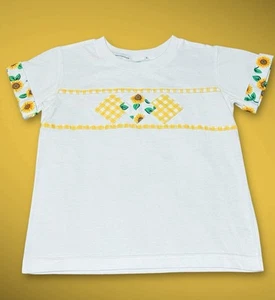 Vintage 90’s T-Shirt Yellow Gingham Sunflower Patch Design Girl’s Size 14 - Picture 1 of 9
