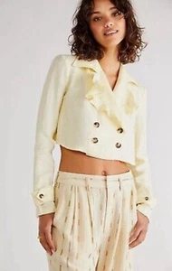 Free People Bennie 100% Linen Cropped Jacket Yellow S Scalloped Back S - Picture 1 of 16
