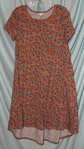 LuLaRoe Gray Geometric Fall Theme Round Neck SS High Low A-Line Dress Size XS - Picture 1 of 6