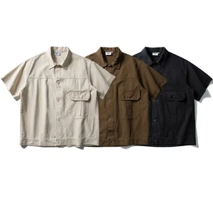 Summer Retro Multi-pocket Workwear Short-sleeved Shirt Men Loose Pure Cotton Top - Picture 1 of 19