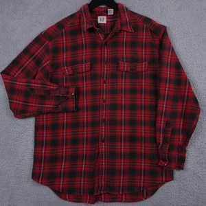 VTG Gap Shirt Mens XL Red Plaid Flannel Button Up Heavyweight Distressed Grunge - Picture 1 of 14