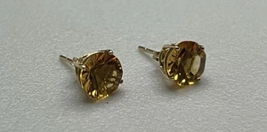 Beautiful Fine .417 10K Solid Yellow Gold & Citrine Estate Stud Earrings 8mm - Picture 1 of 7