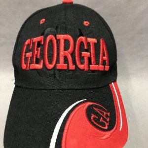 GEORGIA EMBROIDERED ADJUSTABLE STRAPBACK CAP/HAT - BLACK - Picture 1 of 7