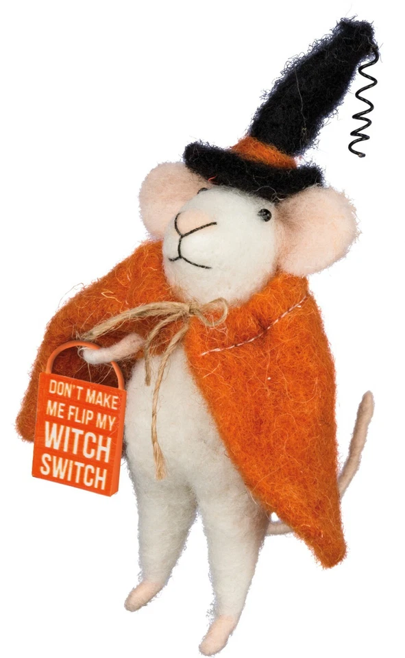 Primitives by Kathy Witch Switch Mouse Sign Felt Critter Halloween Ornament Fall