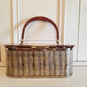 Vintage Lucite Bag Clear, Tortise & Gold Tinsel - Picture 1 of 10
