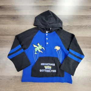 Vintage 90s Pokemon Hoodie Size 6 Blue Youth Boys Sweatshirt Thermal Nintendo - Picture 1 of 9