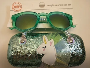 Wonder Nation Sunglass and Case Set Unicorn Mint Sparkling Glitter Mirror - Picture 1 of 11