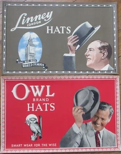 Eule und Big Ben 40er Jahre Hut Label Paar, Dapper Herren englische Mode Art Deco - Bild 1 von 3