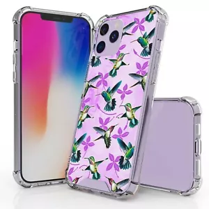 Purple Hummingbirds Shockproof Hard Case Soft Bumper Cover for iPhone Models - Picture 1 of 6