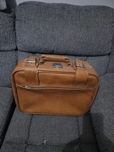 Vintage Vanity / Small Suitcase Brown Faux Leather - Picture 1 of 4