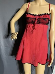Victoria’s Secret 100% Silk Chemise Babydoll Negligee Nightgown Red Small 2002