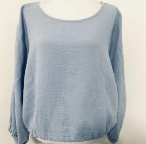 BRYN WALKER Gianna Gaze 100% Baumwolle blau Top, Gr. M Lagenlook Dolmanärmel - Bild 1 von 9