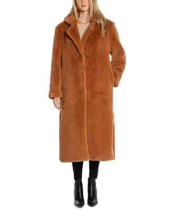 Juicy Couture Women's Brown Teddy Faux-Fur Trench Coat Size Large L - Picture 1 of 2