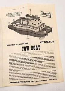 Vintage Lindberg Line No. 805 Model Tow Boat Assembly Instructions Toy Models - Picture 1 of 3