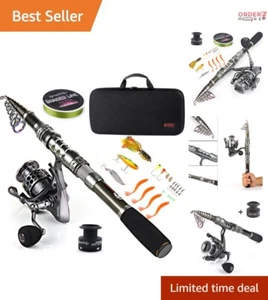 Fishing Rod Reel Combo Carbon Fiber 1.8M Portable Spinning Travel Kit - Picture 1 of 10
