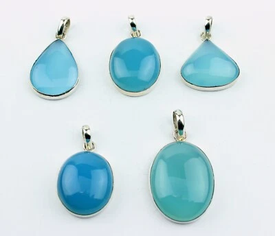 Chalcedon Anhänger Echt Edelsteine gefasst in 925 Silber Kettenanhänger Geschenk - Bild 1 von 3