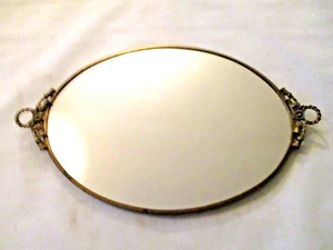 Bandeja espejo tocador dorado vintage 12" x 20" bandeja perfume metal dorado hecha en italia - Imagen 1 de 5