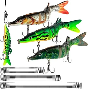 3 x Fishing Lures 9 Segments Multi Jointed Realistic Pike Predator Swimming Lure - Picture 1 of 7