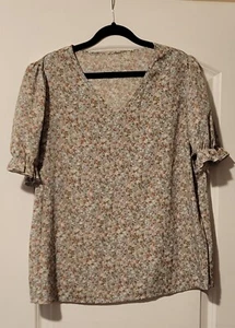 Shein Womens Size XL Floral Blouse Short Sleeve - Picture 1 of 3