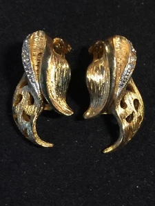 Vintage Clip On earrings. Goldish. 1.25” L. Blue Dot 25 - Picture 1 of 3