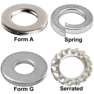 M3 M4 M5 M6 M8 M10 M12 M16 Washers Flat Form A Form G Spring Serrated Steel Zinc - Picture 1 of 9