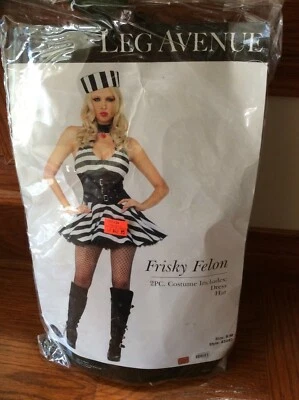 Leg Avenue Frisky Felon 2Pc. Sexy Adult Halloween Costume Size S/M Black/White - Image 1 of 2