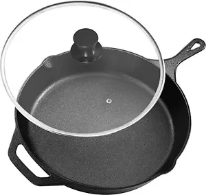 Pre-Seasoned Cast Iron Skillet With Lid Frying Pan Cast Iron Pans Utopia Kitchen - Picture 1 of 31