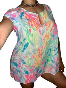 Lilly Pulitzer Shelley Top Cap Sleeve Sparkling Sands Brush Stoke Shirt M $98 - Picture 1 of 5