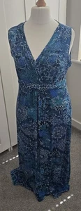 TU Blue Patterned Sleeveless Maxi Dress. Size 16. Excellent Condition - Picture 1 of 8