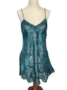 Victoria’s Secret Floral Sheer Slip Mini Babydoll Dress Lace Back Satin Bow Vtg - Picture 1 of 6