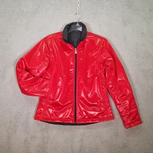 Nike Reversible Jacket Womens Size Large Fitted Zip Shiny Red / Charcoal Gray - Picture 1 of 20