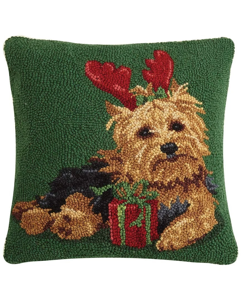 Christmas Yorkshire Terrier Hook Pillow, 16X16 - Image 1 of 1